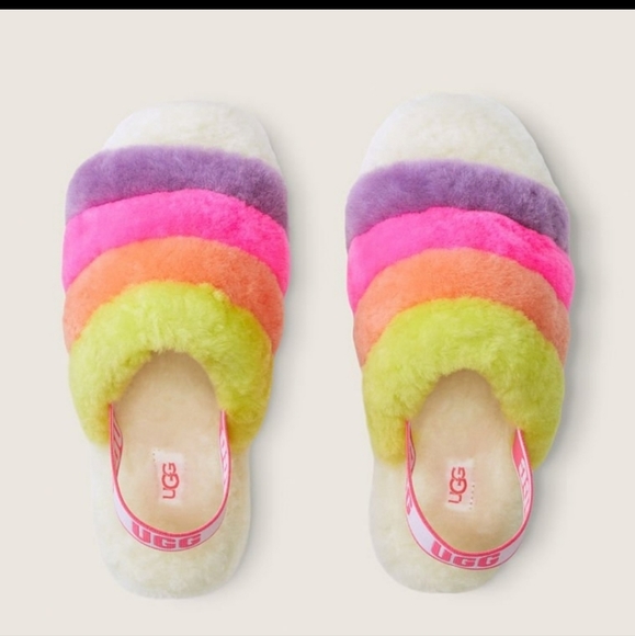 NIB UGG® UGG WHITE Multicolor FLUFF YEAH SLIDE - Picture 1 of 3